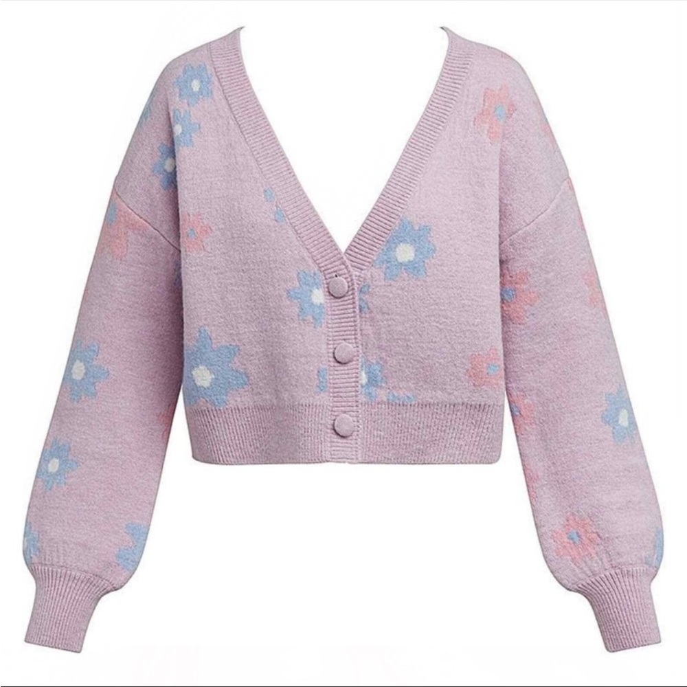 NWT For Love & Lemons Willow Floral Knit Cardigan Sweater in Lavender